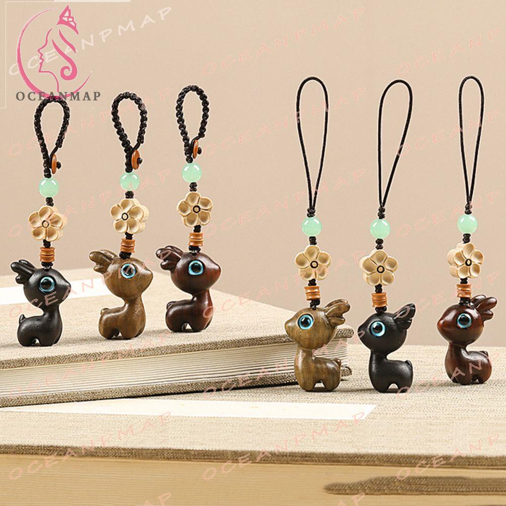 Dây Đeo Điện Thoại / Chìa Khóa Handmade Bằng Gỗ Đàn Hương Hình Nai Dễ Thương