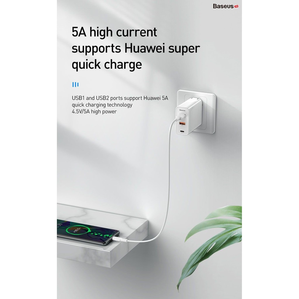 Cốc sạc siêu nhanh 3 cổng Type-C + Dual USB Baseus BS-CH910 Speed PPS, QC/PD3.0/VOOC/HW5A, công suất 60W