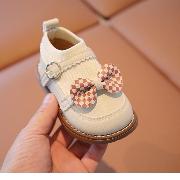 MỚI 2022_ GIày búp bê len phối nơ kẻ xinh xắn cho bé gái size 15-25