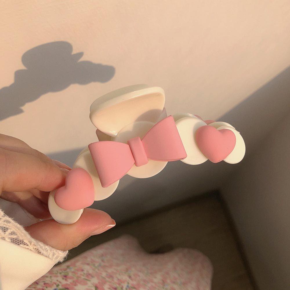 Kẹp Tóc Càng Cua Đính Nơ Trái Tim Bằng Acrylic Màu Hồng Xinh Xắn WMES15H Cho Nữ