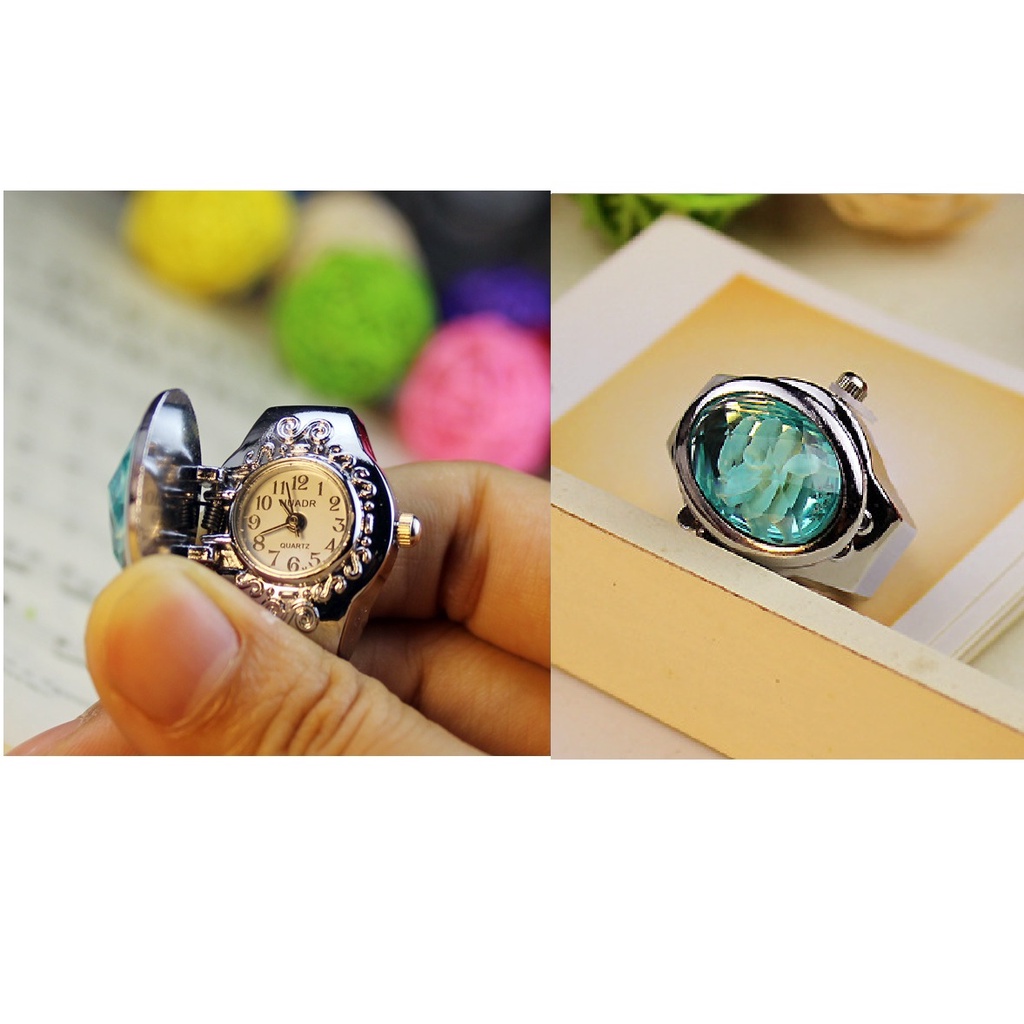 Nhẫn đồng hồ nam nữ, đồng hồ đeo ngón tay độc đáo mạ vàng đính đá làm trang sức đẹp