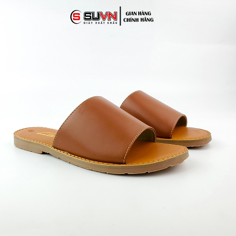 Dép Nữ Da Thật Quai Ngang Bản To Đế Bệt Chuẩn VNXK - SUVN 0335