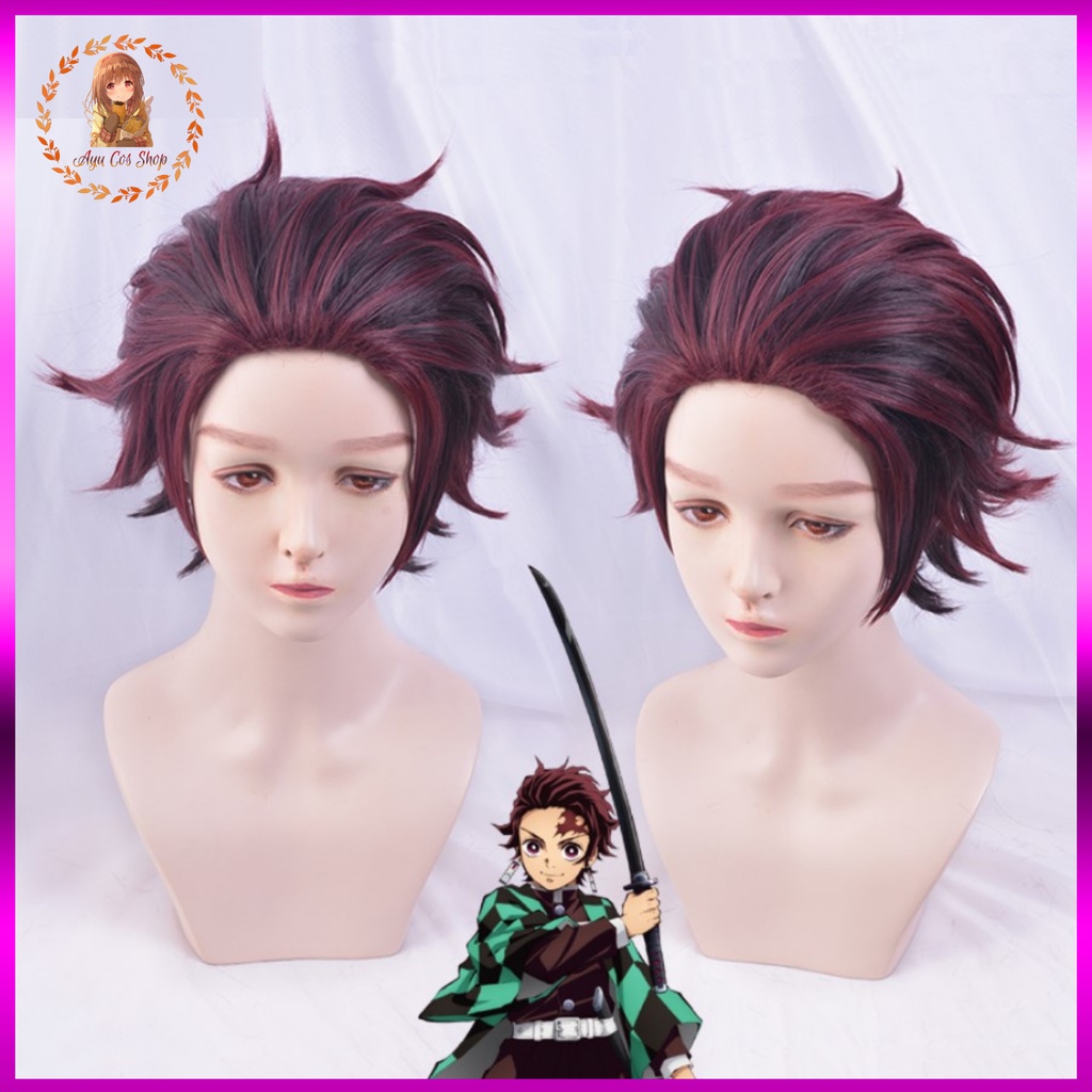 Wig/tóc giả nam nâu cosplay Tanjiro Kamado nâu đen Kimetsu no yaba