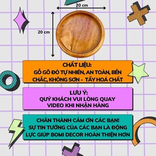 Khay gỗ decor BOMI - Khay gỗ đựng đồ ăn gỗ đỏ, gỗ dâu tròn trang trí siêu xinh size vừa BOMK43E