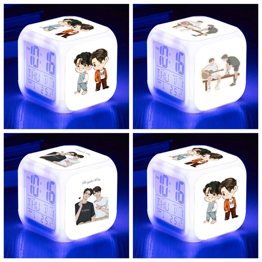 Đồng hồ báo thức để bàn in hình BRIGHTWIN 2gether BL Thái Lan anime chibi LED đổi màu