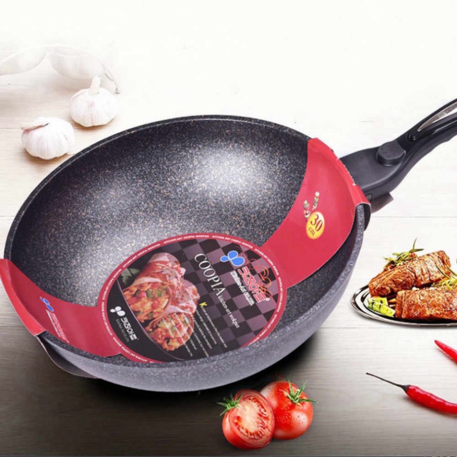Chảo Chống Dính Siêu Bền Đá Sâu Coopia Korea Có Nắp Đậy Đậy Kính Size To 32cm