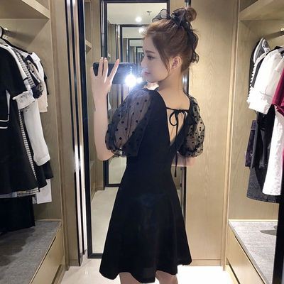 Đầm Dự Tiệc Chữ A Dáng Xòe Ulzzang  Cổ Vuông Tay Voan Phồng Hở Lưng Thắt Nơ Phong Cách Pháp  Váy Nữ Đẹp (TT2350)