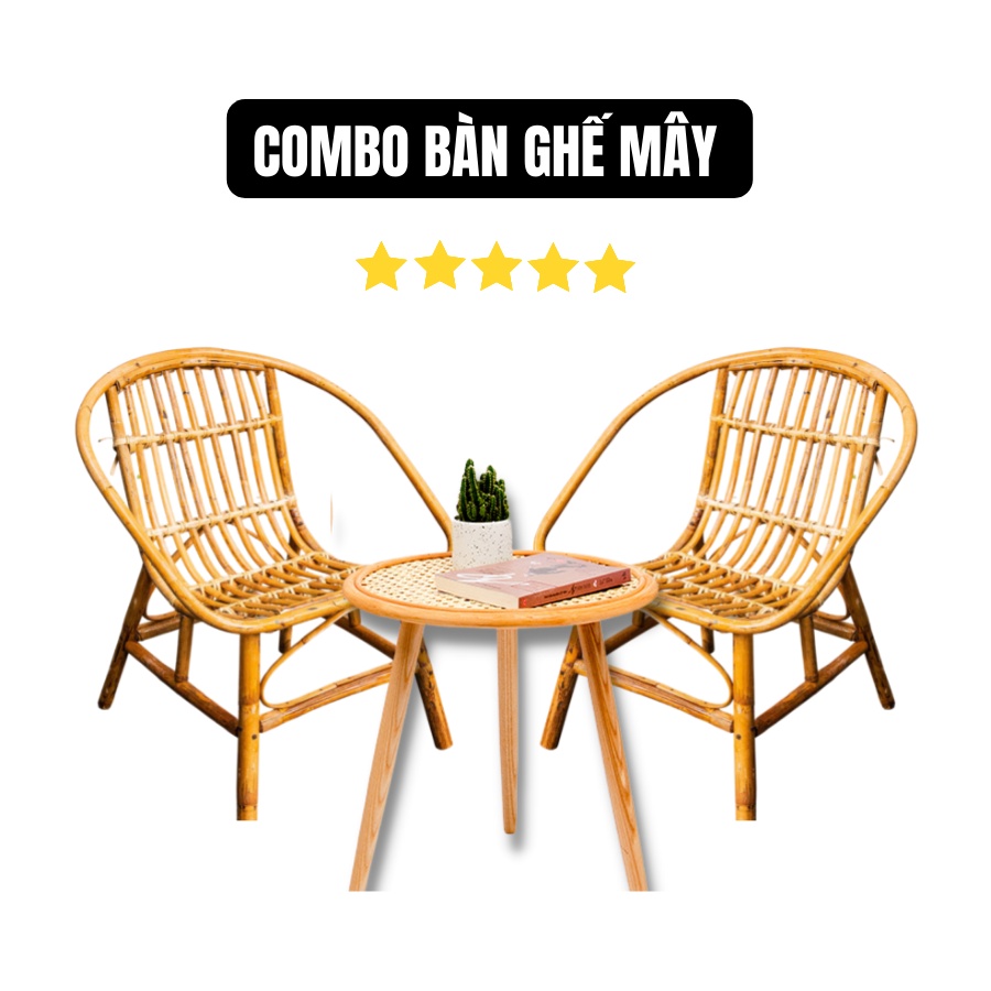 Bàn mây tre đan 3 chân Cao Cấp, decor phòng ngủ, ban công, quán cà phê, Studio chụp ảnh
