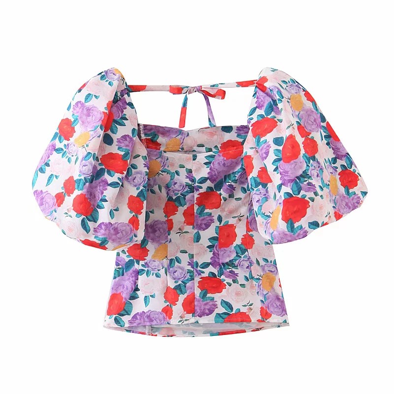 Zara Morocco full tag - Áo Zara họa tiết hoa tay bồng xinh đẹp AH10TBG59N9