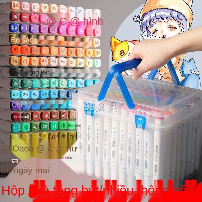 IBút đánh dấu học sinh tiểu học giá rẻ bút dạ 48 màu hộp đựng bút màu đỏ chạm hai đầu bút vẽ màu