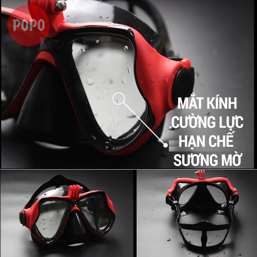 Kính lặn biển, mặt nạ lặn biển gắn được Gopro, mắt kính cường lực cản tia UV, hạn chế sương mờ