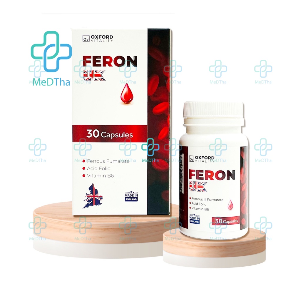 Viên Bổ Sắt Feron UK - Bổ Sung Sắt, Acid Folic, Vitamin B6, Sắt Cho Bà Bầu, Thiếu Máu (Lọ 30 Viên) [Chính Hãng]