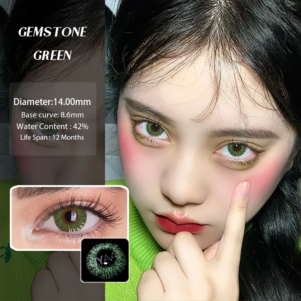 [Hàng mới về] Set 2 kính áp tròng mềm mại 3 tông 14mm màu ngọc lam 0 độ