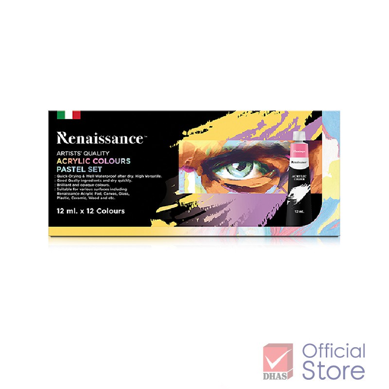 Bộ Màu Vẽ Nước Pastel Acrylic Renaissance 12 màu x 12ml Cao Cấp Dạng Tuýp