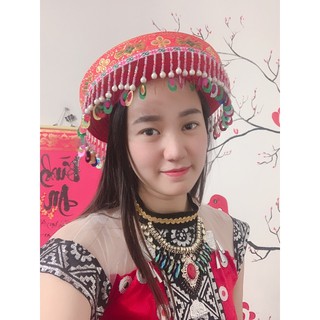 Mũ dân tộc mông kết dày hạt- phụ kiện trang phục dân tộc