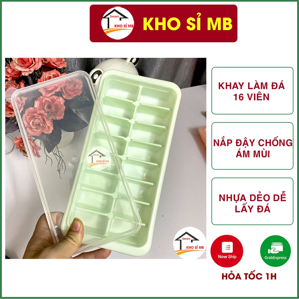 khay đá có nắp đậy 16 viên , hộp trữ thức ăn trẻ em kèm nắp nhựa Việt Nhật - kho sỉ mb