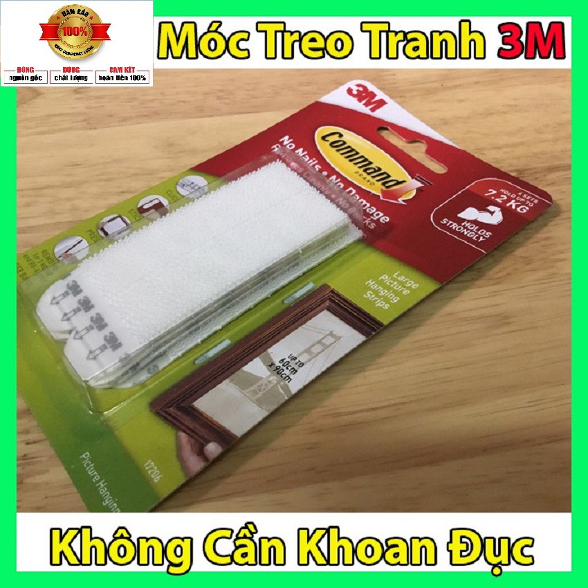 [SIÊU CHẮC] Miếng Dán Treo Tranh Trắng 7.2Kg Vỉ 8 Miếng 17206 Command 3M không cần khoan đục tường tăng mức thẩm mỹ