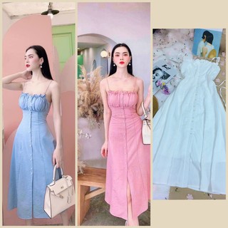 Đầm 2 dây - váy xanh hồng xòe – thiết kế ôm