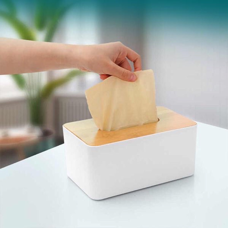 Hộp đựng khăn giấy nắp gỗ sang trọng