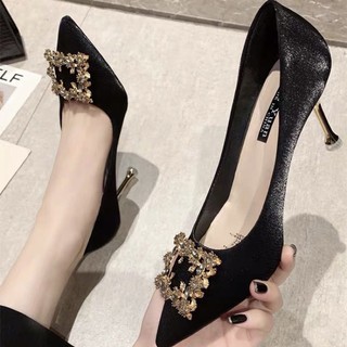 Giày cao gót nữ đế cao 8cm đính đá thời trang