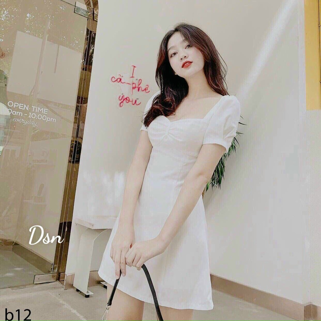 Đầm lụa nhún ngực ( có mút ) kết hợp tay phồng thích hợp đi chơi, dạo phố hoặc dự tiệc