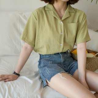 Áo Sơ Mi cổ V ulzzang sẵn be