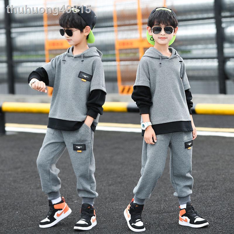 ✾❈◇Bộ quần áo thu đông bé trai cộng nhung dày trẻ em lớn mùa xuân và nước ngoài đẹp thể thao đồ hai mảnh