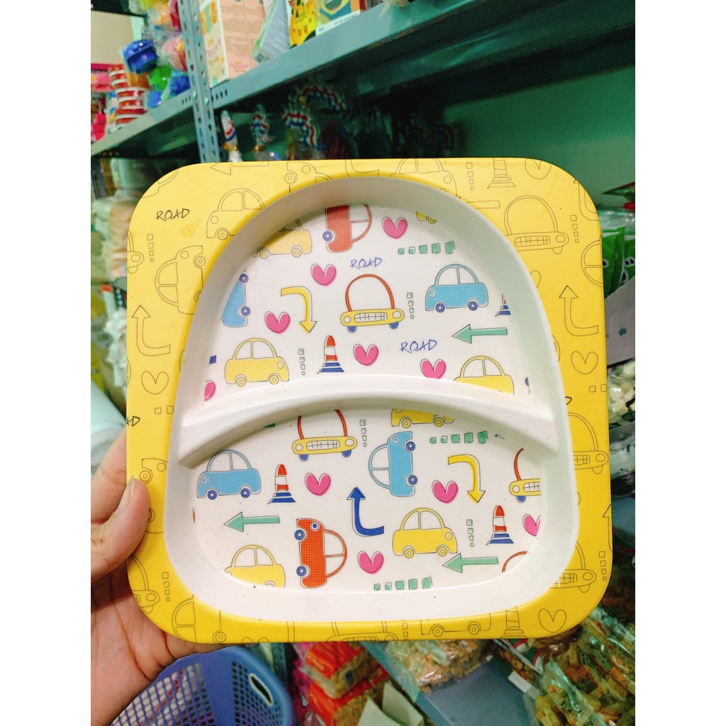 Khay bát ăn dặm chia ngăn sợi tre bamboo cho bé nhiều hình dễ thương