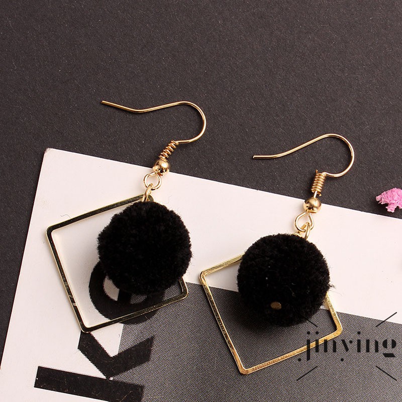 GETNOIVAS ❤S Wind Women Drop Earrings Alloy Geometry Cotton Fur Ball Dangle Earrings Jewelry Gift