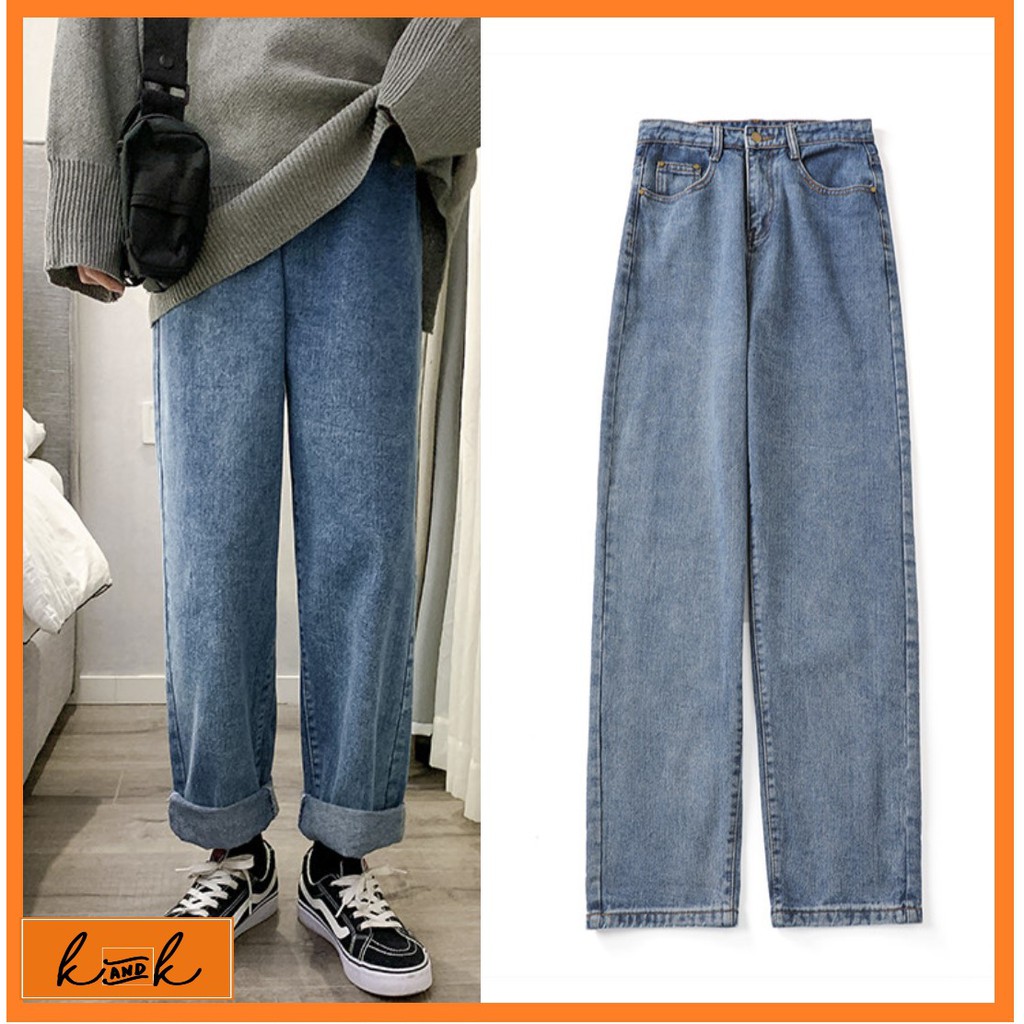 Quần jean ống rộng trơn màu xanh, Video ảnh thật quần bò nam nữ unisex | BigBuy360 - bigbuy360.vn