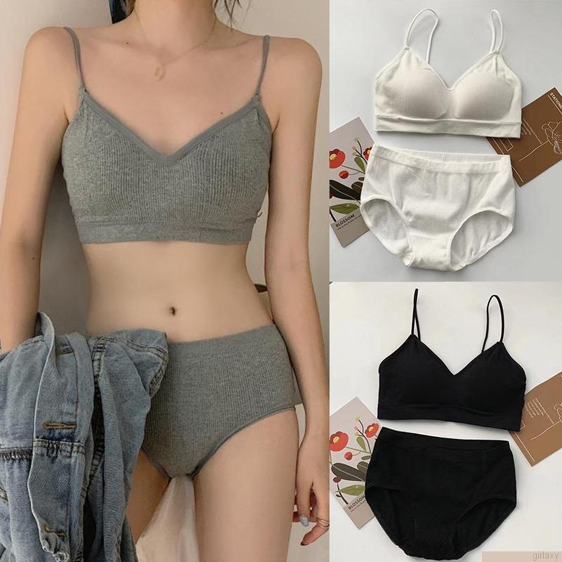 Set đồ lót 2 mảnh không gọng màu trơn mềm mại phong cách Hàn Quốc cho nữ