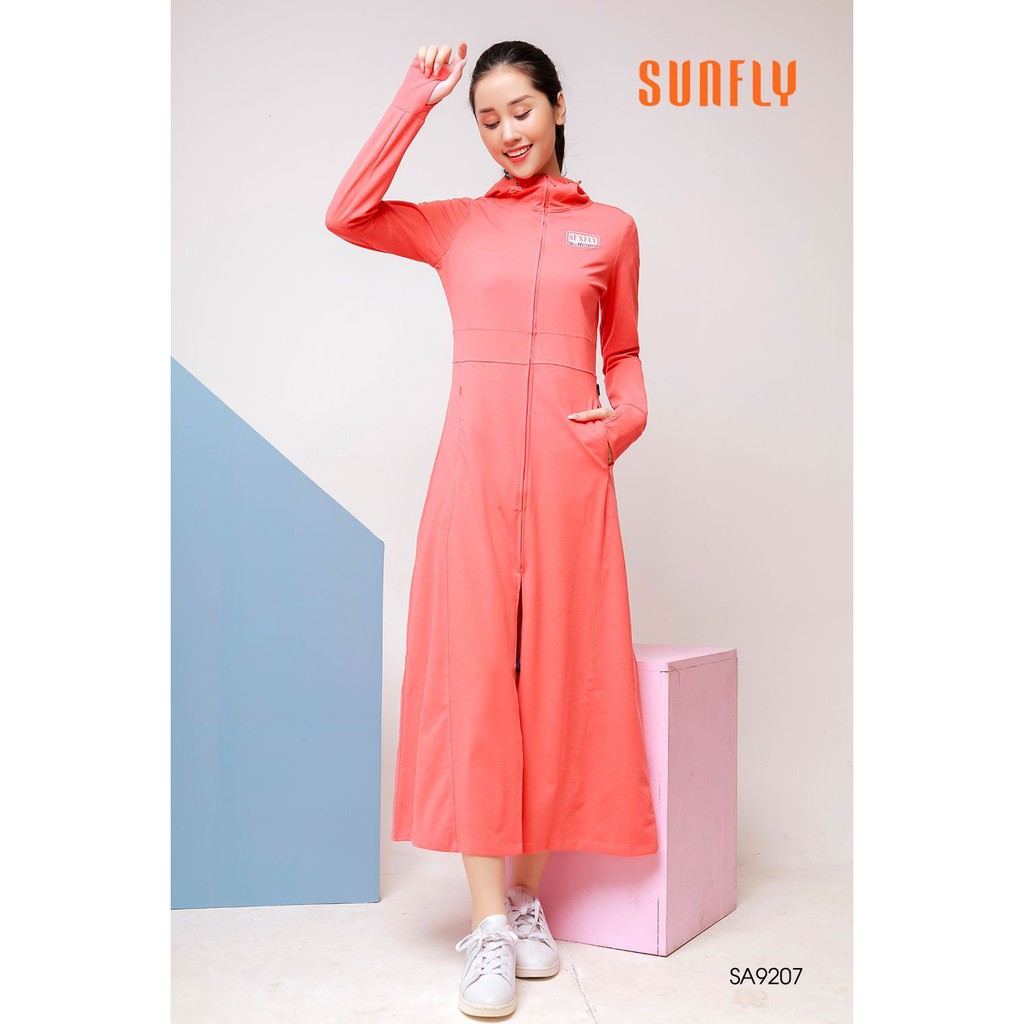 SA9207 ÁO CHỐNG NẮNG COTTON DÁNG DÀI KÉO KHÓA CÓ MŨ SUNFLY