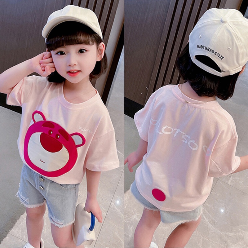 Áo Thun Tay Ngắn Cổ Tròn Thêu Họa Tiết Hoạt Hình Thời Trang Mùa Hè Cho Bé Gái