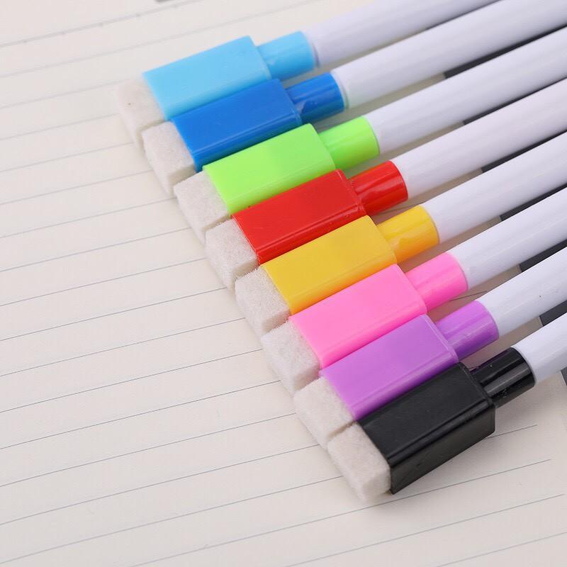 Combo 8 Bút lông viết bảng, bút lông ngòi nhỏ tập viết xoá được-kèm đầu xoá tiện lợi 2IN1