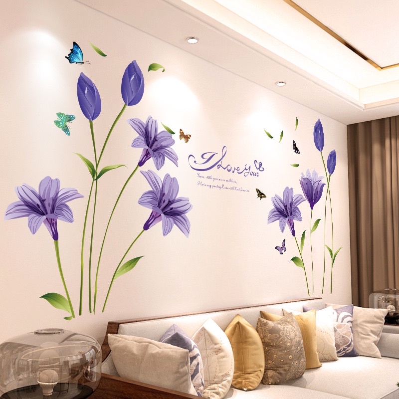 Decal dán Tường phòng ngủ mẫu Tuy Líp Tím + hồng