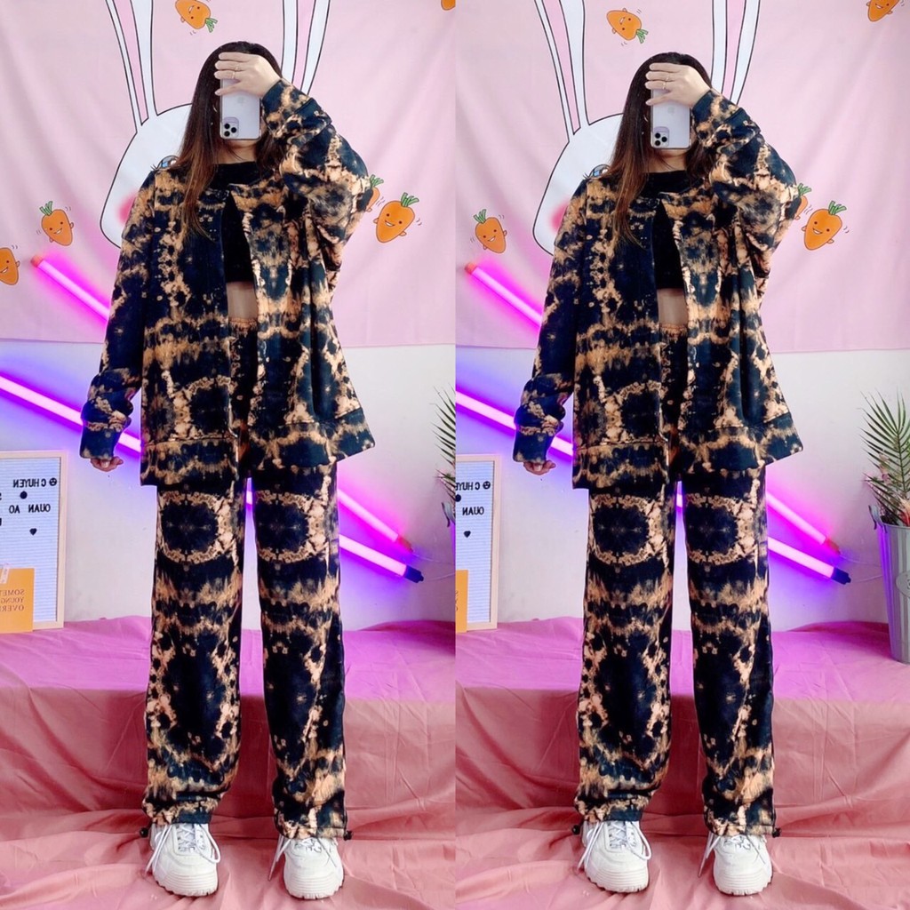 Quần Jogger 3D Ulzzang Unisex Jogger Loang Màu Dây Rút Lai Ống Rộng Màu Nâu - MM