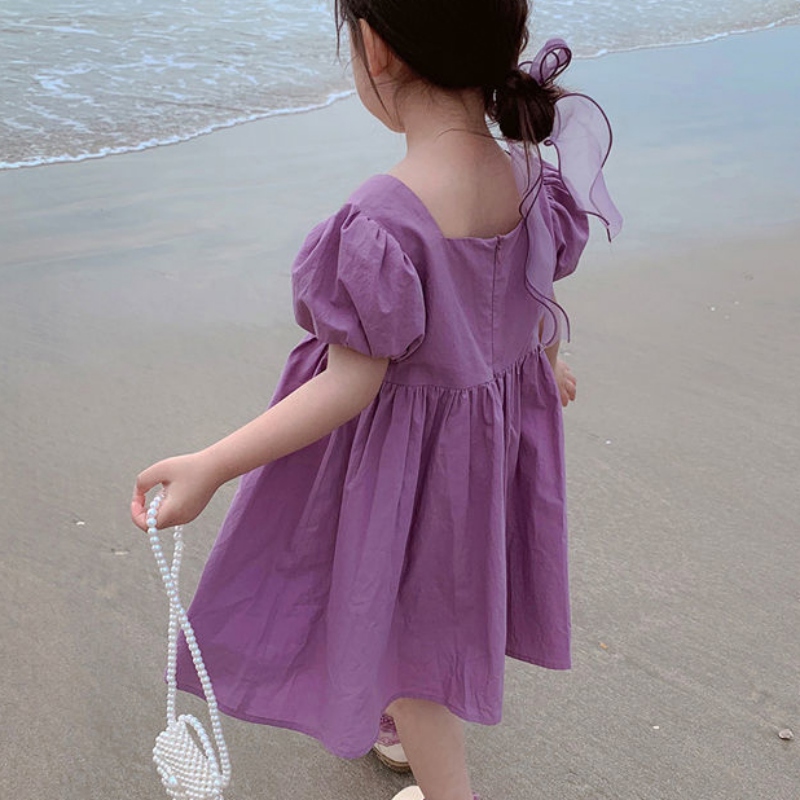 Đầm Công Chúa Tay Phồng Màu Trơn Xinh Xắn Cho Bé Gái