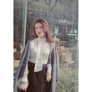Áo Sơ Mi Lụa Trắng Phối Nơ Dài