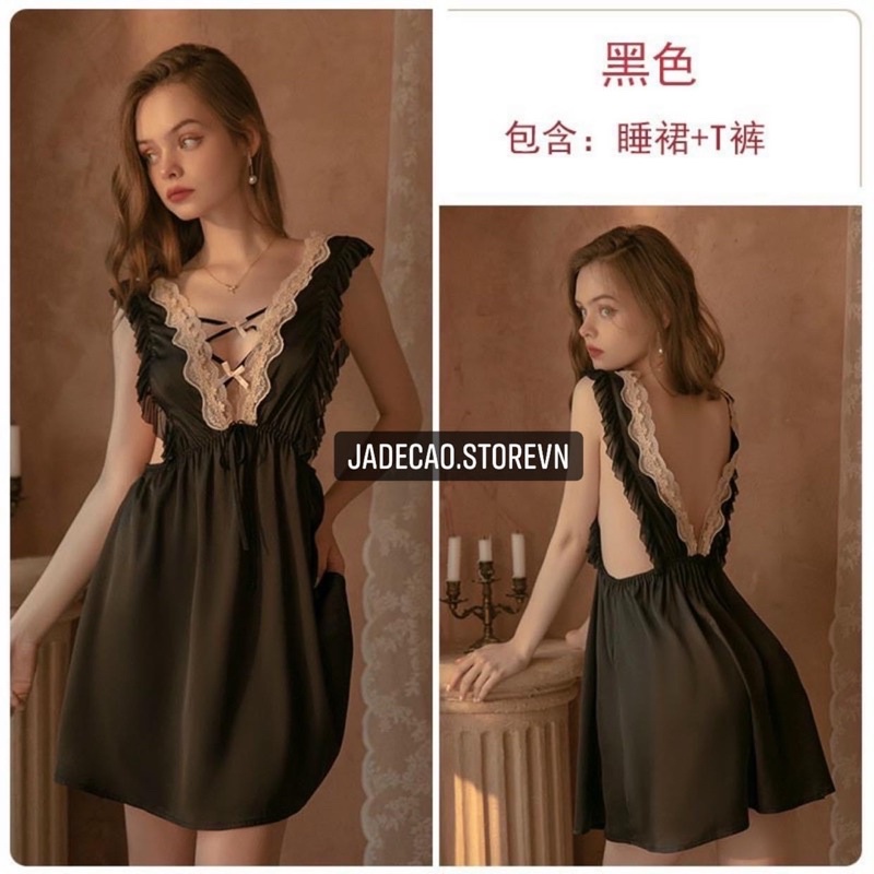 VÁY NGỦ CỔ V MIX REN CAO CẤP BIG SIZE