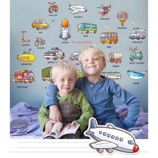 Decal dán tường: Phương tiện giao thông + Tiếng anh