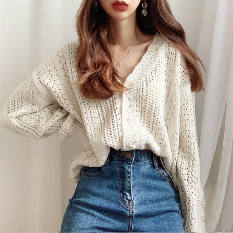 Áo khoác cardigan tay dài cổ chữ V màu sắc đơn giản thời trang dành cho nữ