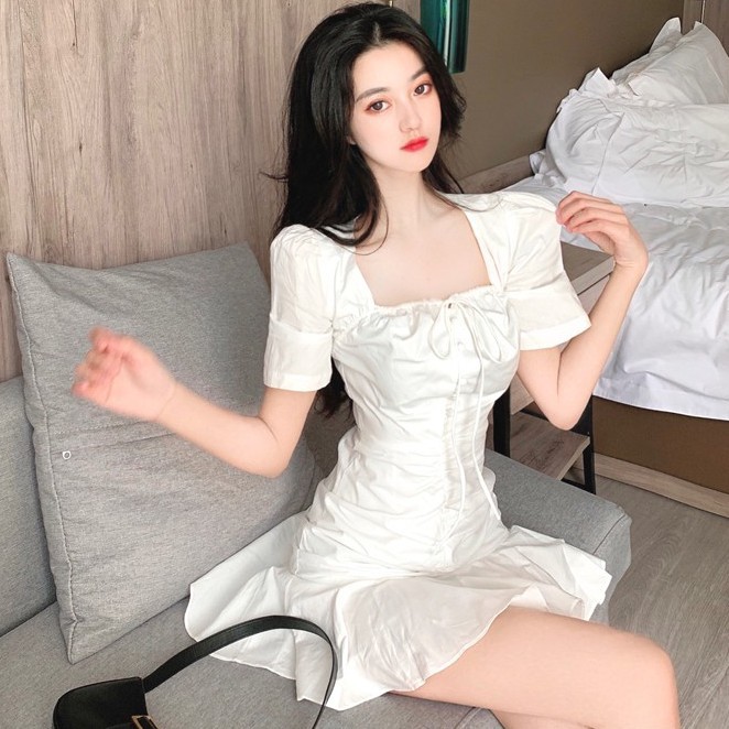 Đầm Thời Trang Tay Ngắn Cổ Vuông Xinh Xắn Phong Cách Hàn Quốc Cổ Điển | BigBuy360 - bigbuy360.vn
