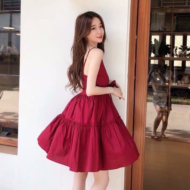 Đầm 2 dây xoè cột nơ eo, đầm tiểu thư babydoll 2 dây - A5U | BigBuy360 - bigbuy360.vn