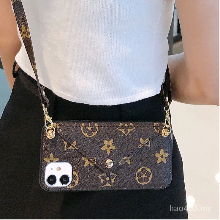 Bao Da Điện Thoại In Họa Tiết Hoa Kèm Dây Đeo Cho iphone15 14 13 12 11 pro max xs 8 plus Ốp