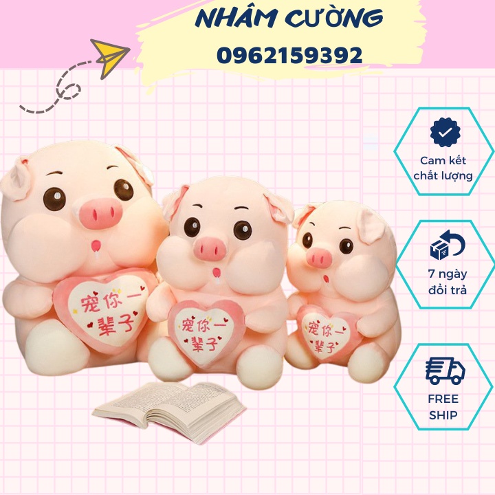 Gấu Bông Heo Ôm Tim , Gối Ôm Cho Bé Hàng Nhập Khẩu Đủ Size 60Cm,80Cm