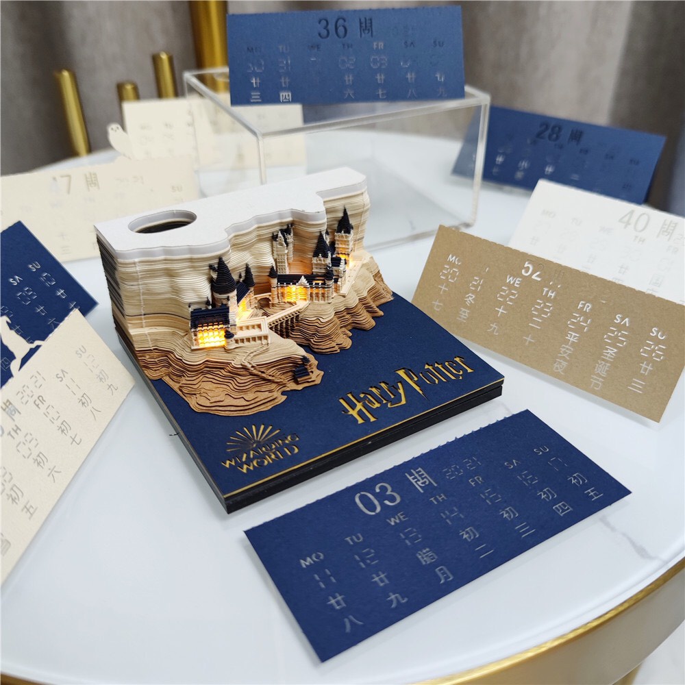 Giấy note mô hình lâu đài HARRY POTTER 3D bìa cứng sinh động 160 tờ tặng kèm đèn LED trang trí bàn học, bàn làm việc-Ráp