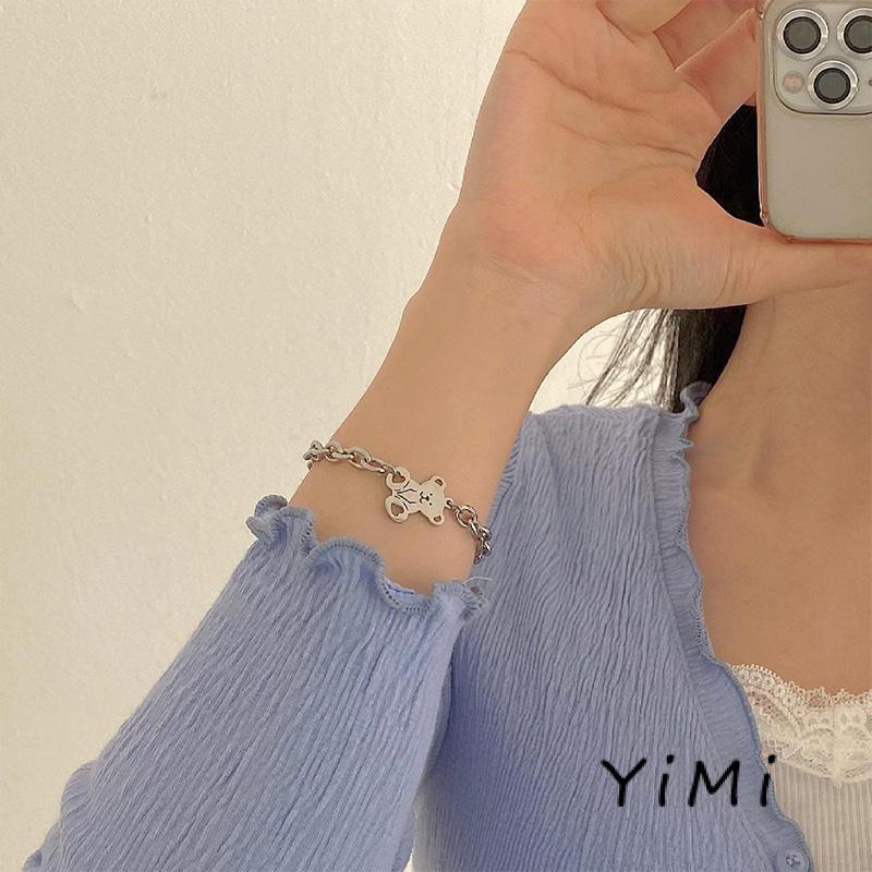 Vòng Tay Mạ Bạc Hình Mặt Gấu Thời Trang Hàn Quốc Cho Nữ