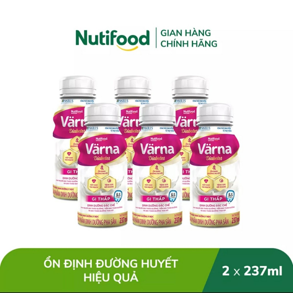 [HSD T10-2023] Lốc 6 Chai Pha Sẵn Nutifood Varna Diabetes 237 ml