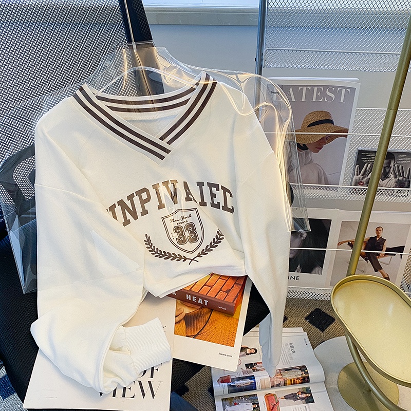 Áo thun croptop ZHELIHANGFEI tay dài cổ chữ V trẻ trung thời trang dành cho nữ