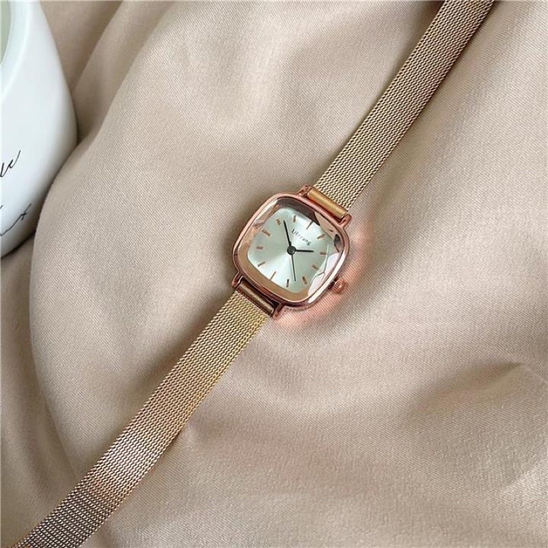 Đồng hồ thời trang DÂY SẮT nữ Ulzzang mặt bo góc vuông kiểu dáng basic